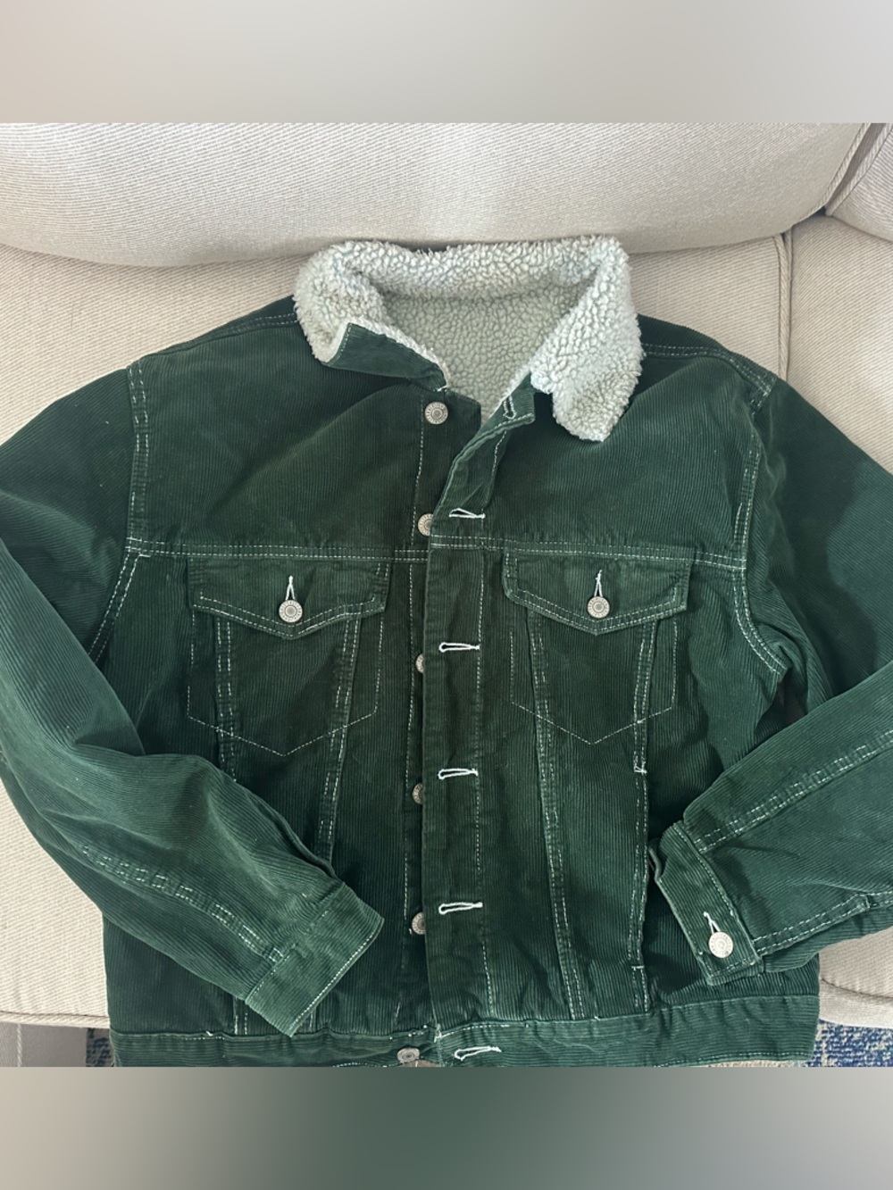 Green Corduroy Sherpa-Lined Jacket